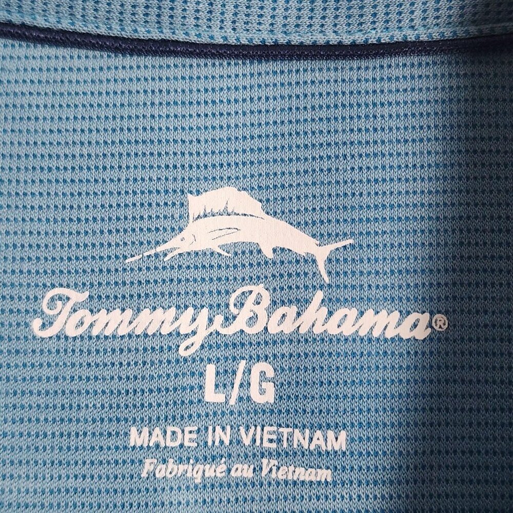 Tommy Bahama Polo Shirt Mens Large Blue Textured Knit TENCEL Modal Blend Golf - Picture 3 of 10